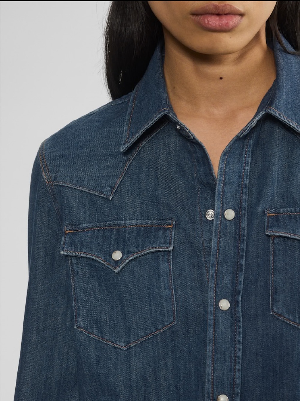 Denim Forum ($110) Western Denim Shirt in Vintage Dark Blue - Picture 7 of 14